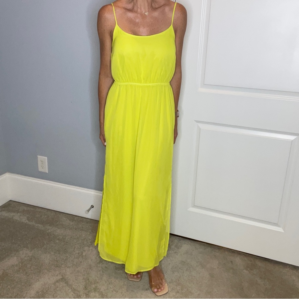 Old navy neon yellow green maxi dress side slits both sides lined size medium